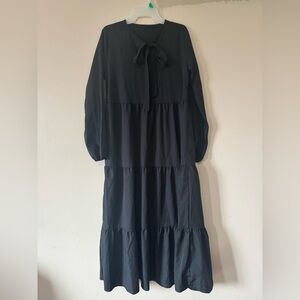 SHEIN Solid Black Bow Tie Neck Dress L